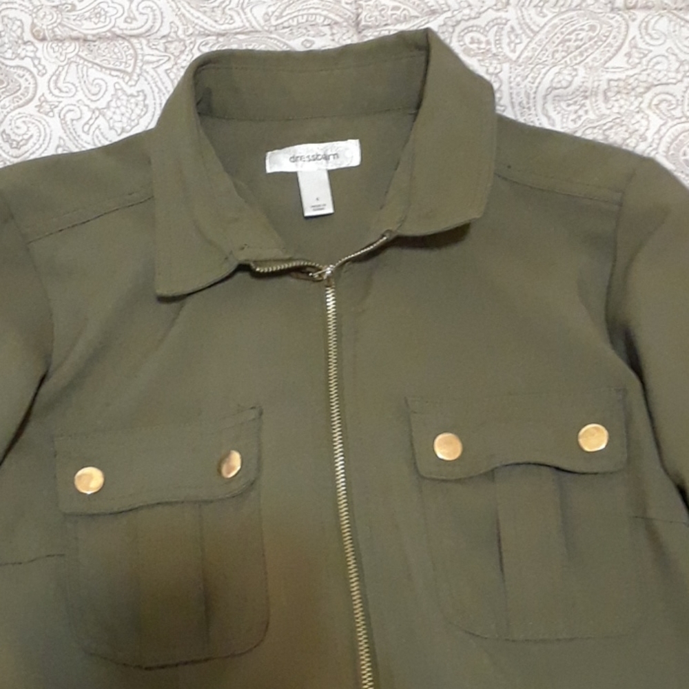 Dress Barn utility dress with gold accents.